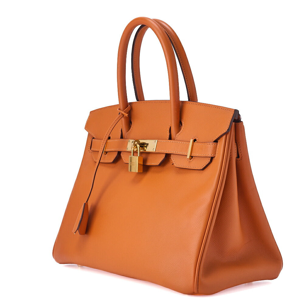 HERMES Birkin 30 Handbag Epson Orange Gold-Tone Hardware, Pre-Owned