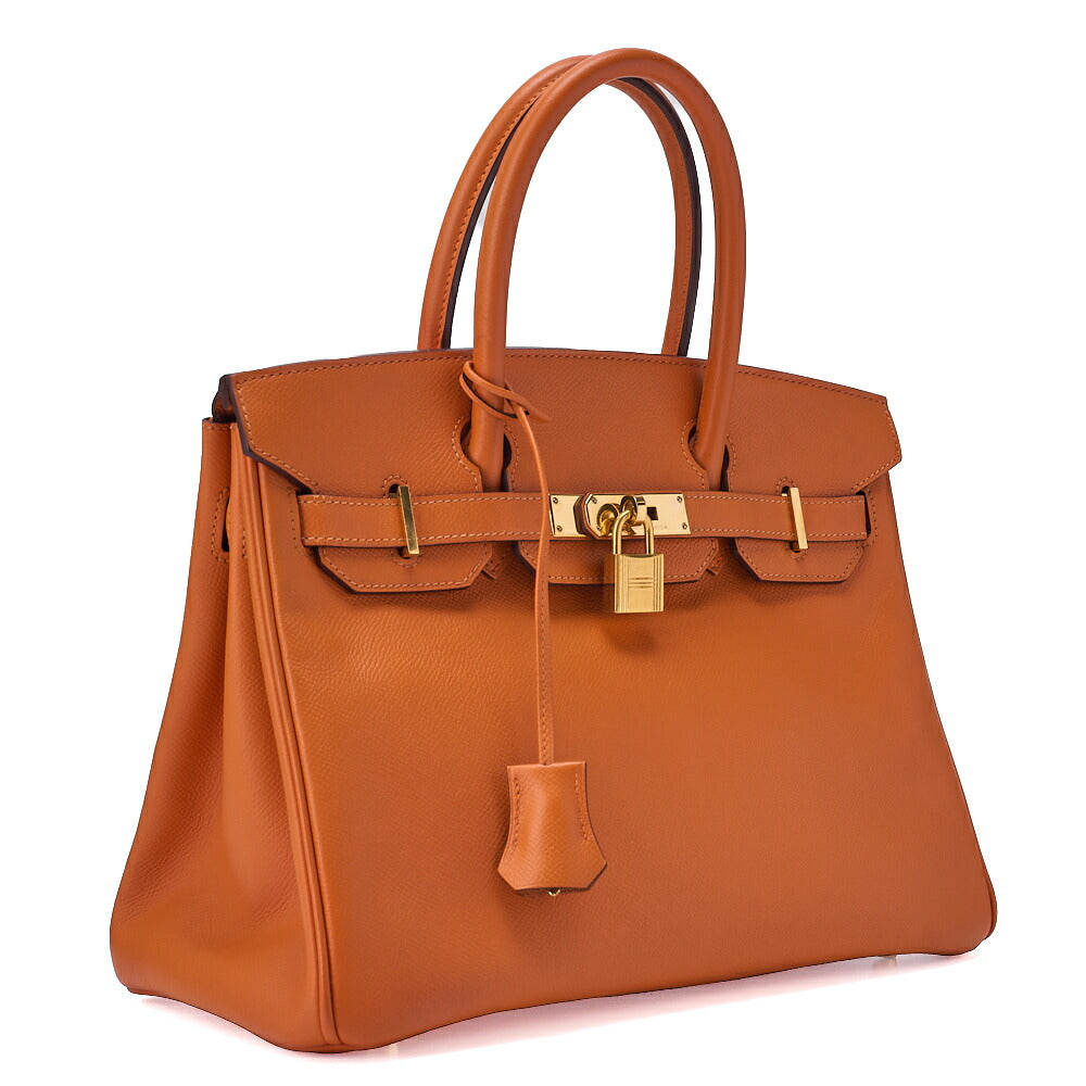 HERMES Birkin 30 Handbag Epson Orange Gold-Tone Hardware, Pre-Owned
