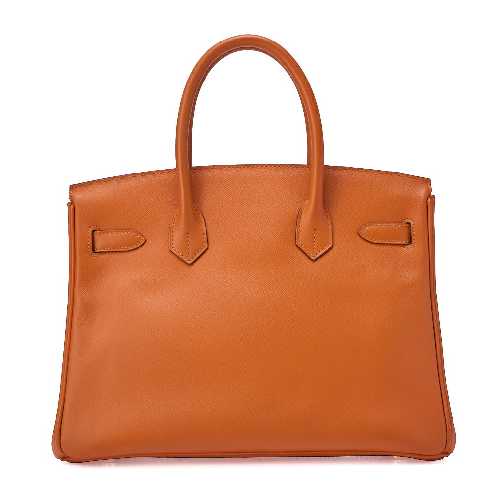 HERMES Birkin 30 Handbag Epson Orange Gold-Tone Hardware, Pre-Owned