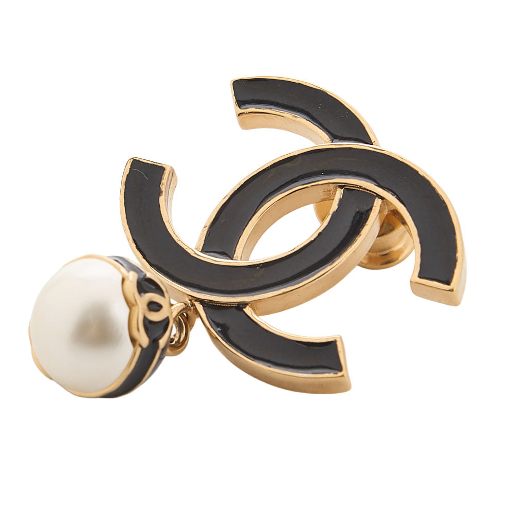 CHANEL Cocomark B24S Brooch GP X Faux Pearl Black Gold-Tone Hardware, Pre-Owned
