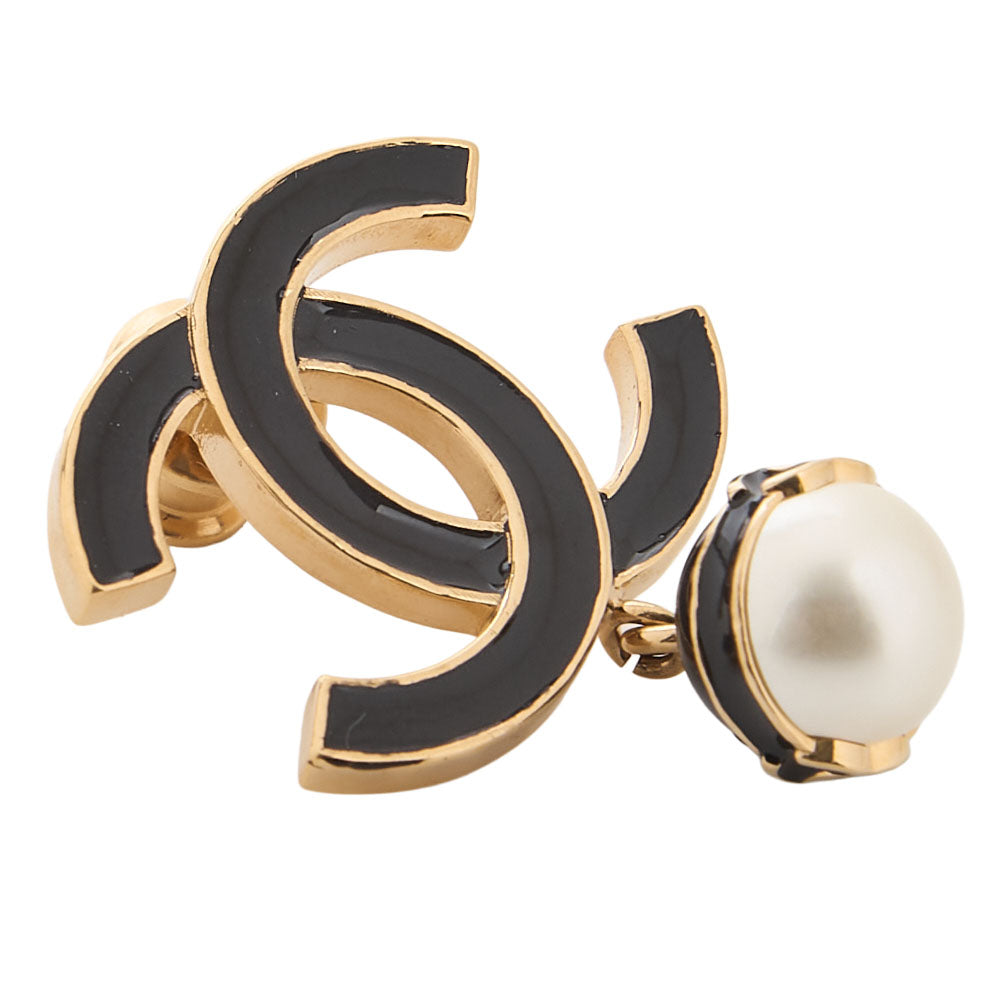 CHANEL Cocomark B24S Brooch GP X Faux Pearl Black Gold-Tone Hardware, Pre-Owned