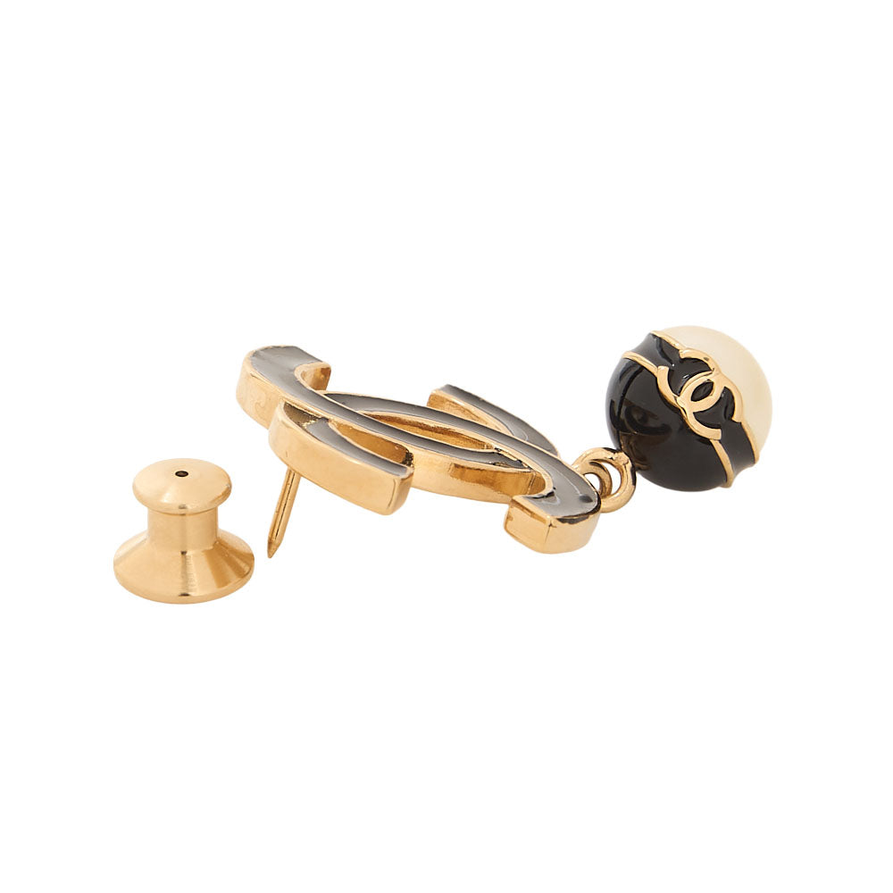 CHANEL Cocomark B24S Brooch GP X Faux Pearl Black Gold-Tone Hardware, Pre-Owned