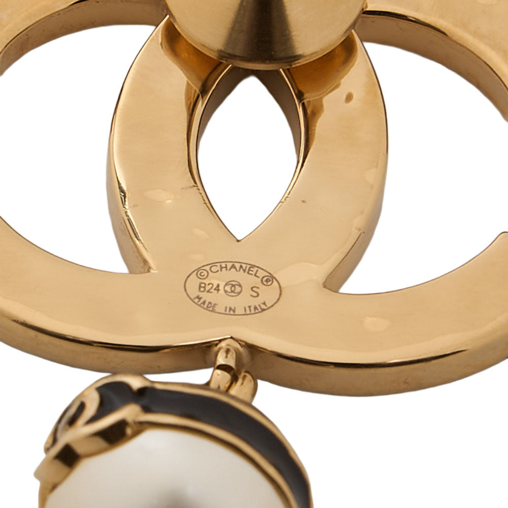 CHANEL Cocomark B24S Brooch GP X Faux Pearl Black Gold-Tone Hardware, Pre-Owned