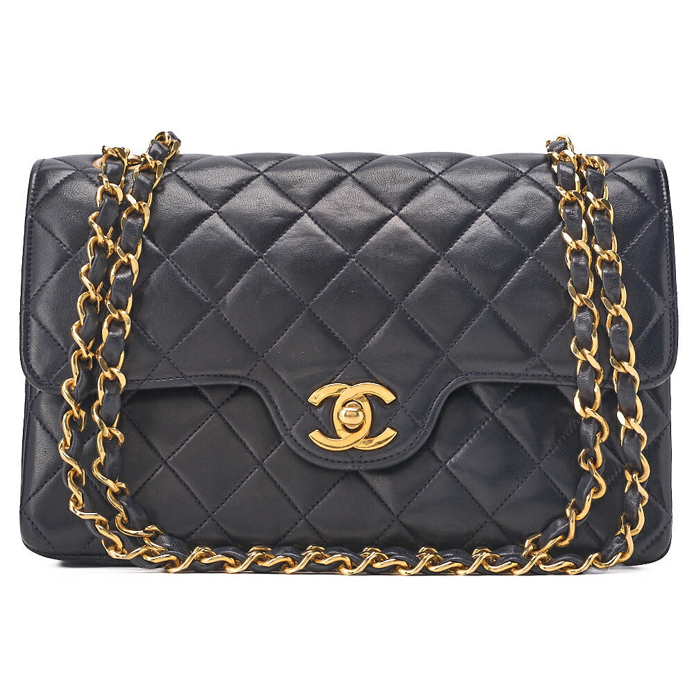 CHANEL Chain Shoulder Bag Matelasse 22cm Double Flap Lambskin Navy Gold-Tone Hardware, Pre-Owned