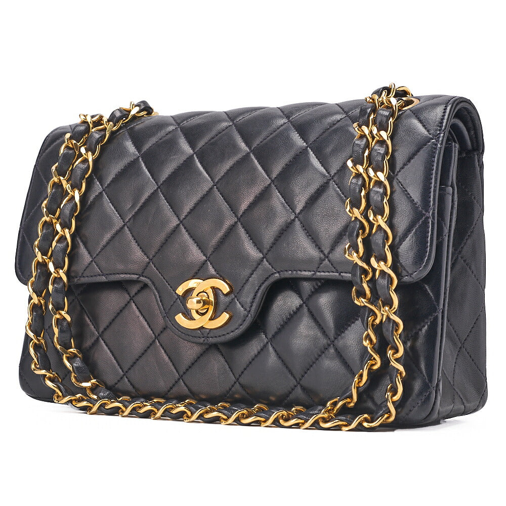 CHANEL Chain Shoulder Bag Matelasse 22cm Double Flap Lambskin Navy Gold-Tone Hardware, Pre-Owned
