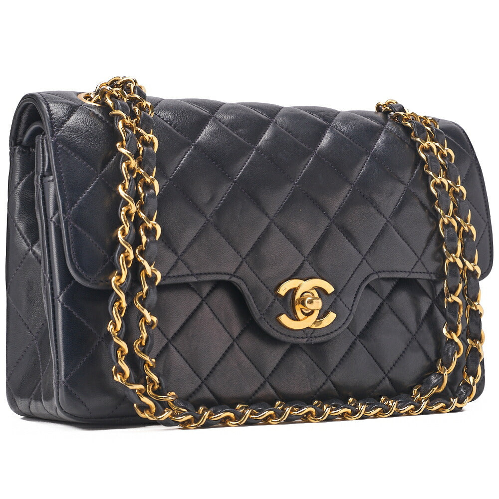 CHANEL Chain Shoulder Bag Matelasse 22cm Double Flap Lambskin Navy Gold-Tone Hardware, Pre-Owned