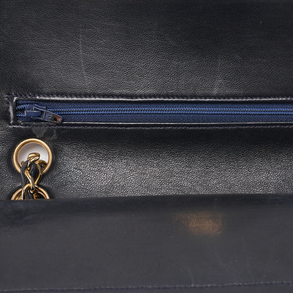 CHANEL Chain Shoulder Bag Matelasse 22cm Double Flap Lambskin Navy Gold-Tone Hardware, Pre-Owned