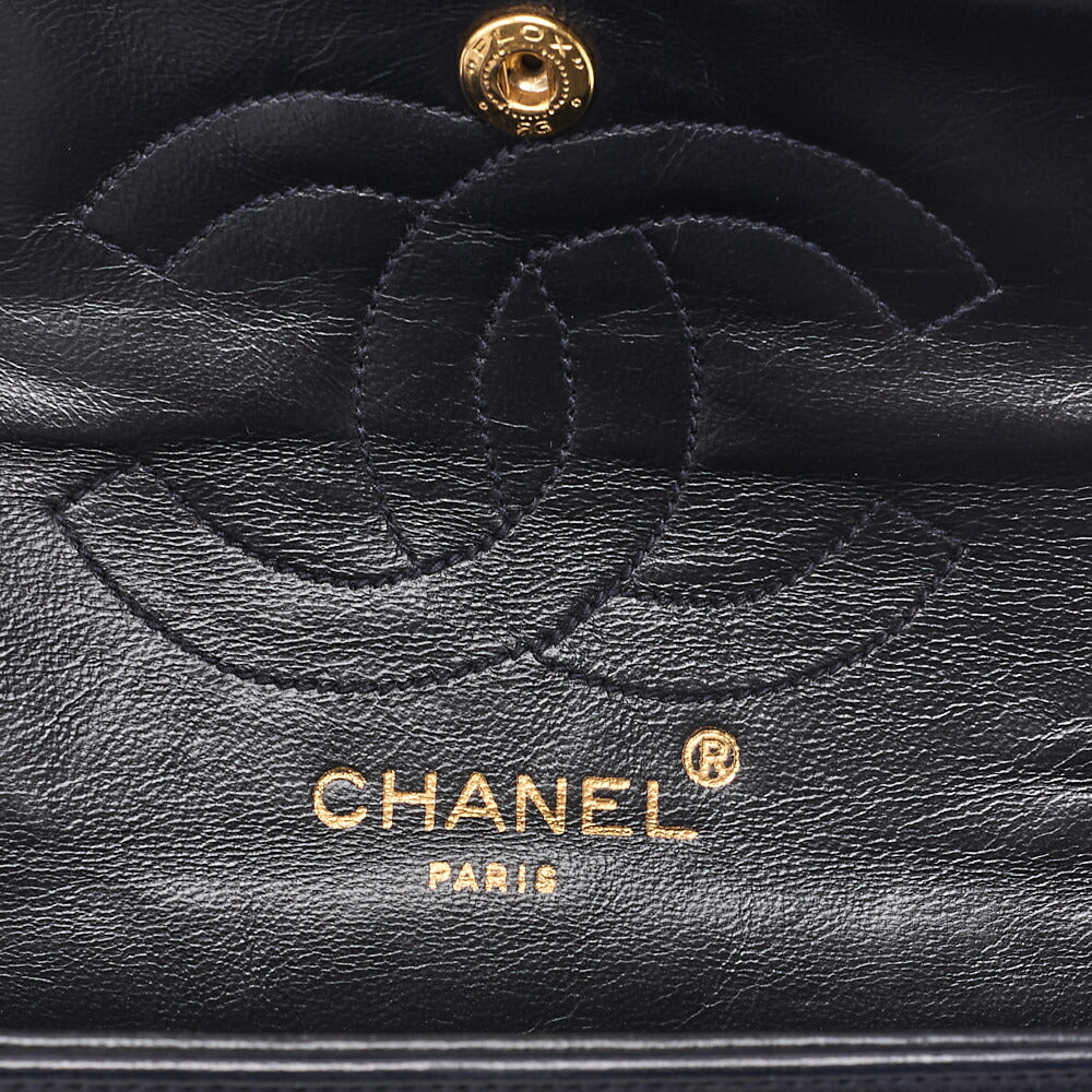 CHANEL Chain Shoulder Bag Matelasse 22cm Double Flap Lambskin Navy Gold-Tone Hardware, Pre-Owned