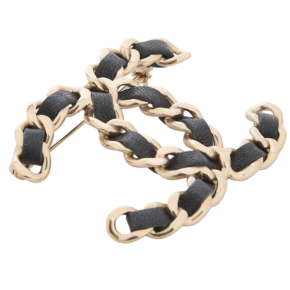 CHANEL Cocomark B19V GP x Lambskin Brooch GP Gold-Tone Hardware, Pre-Owned