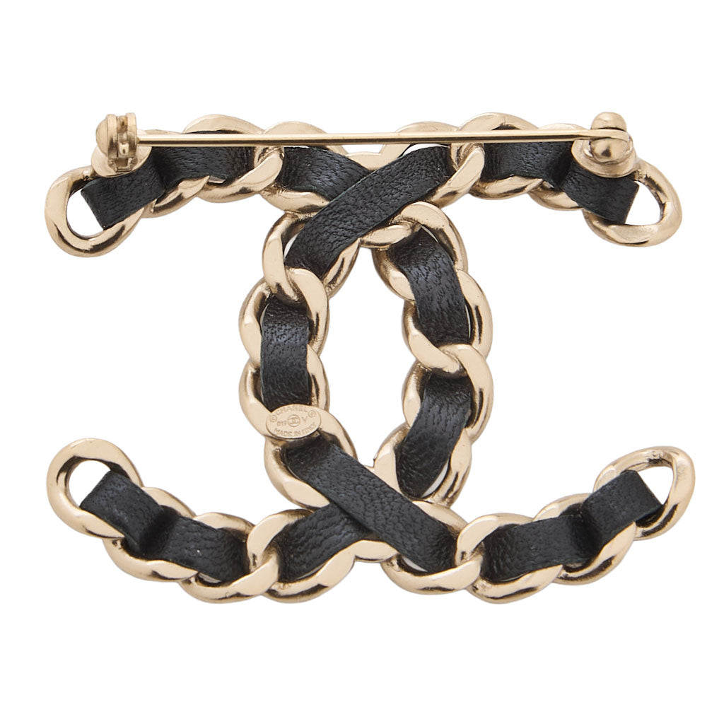 CHANEL Cocomark B19V GP x Lambskin Brooch GP Gold-Tone Hardware, Pre-Owned