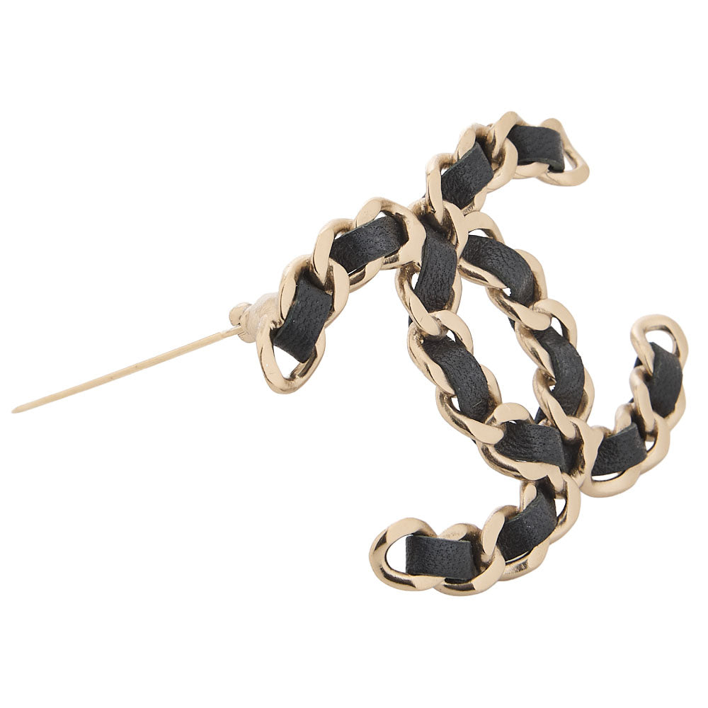 CHANEL Cocomark B19V GP x Lambskin Brooch GP Gold-Tone Hardware, Pre-Owned