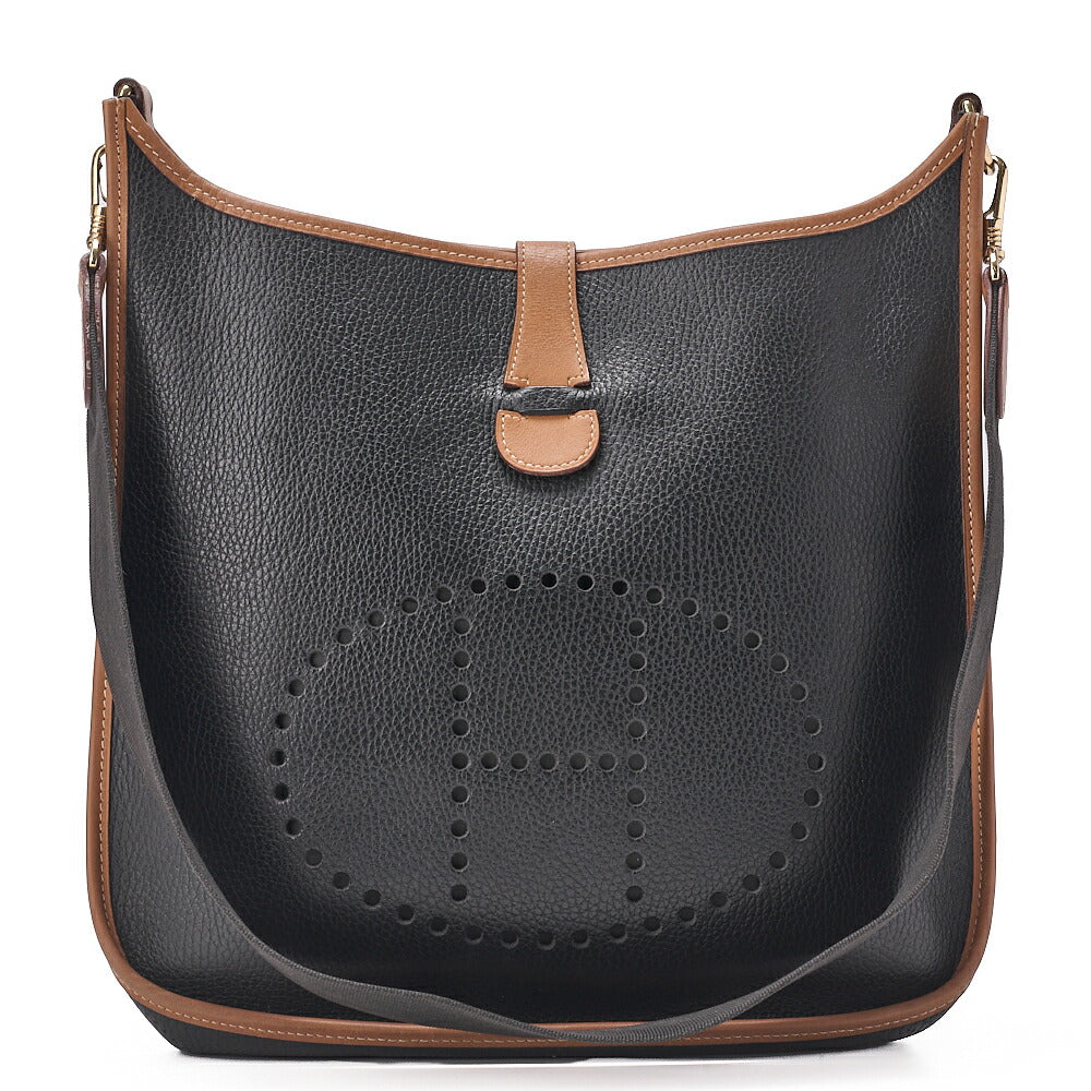 HERMES Evelyn GM 1 Shoulder Bag Ardennes Black x Brown Gold-Tone Hardware, Pre-Owned