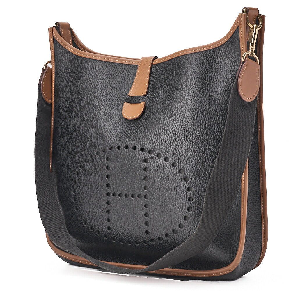 HERMES Evelyn GM 1 Shoulder Bag Ardennes Black x Brown Gold-Tone Hardware, Pre-Owned