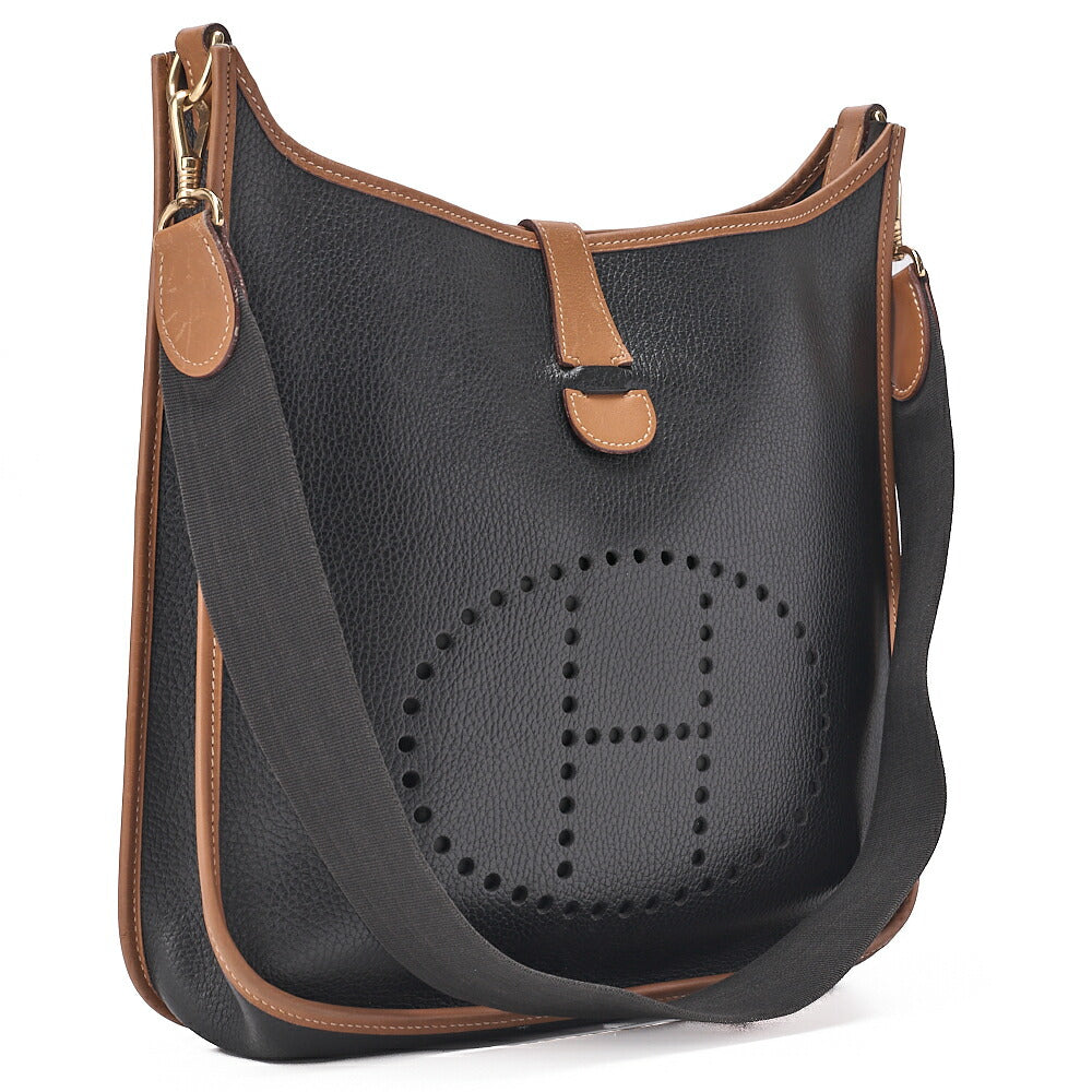 HERMES Evelyn GM 1 Shoulder Bag Ardennes Black x Brown Gold-Tone Hardware, Pre-Owned