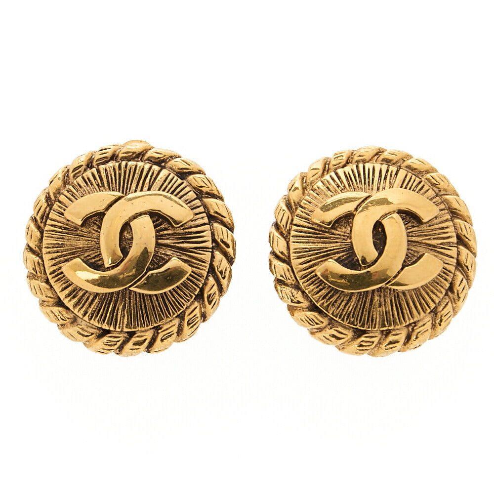 CHANEL Circle Coco Coco Mark 2400 Earrings GP Gold Gold-Tone Hardware, Pre-Owned