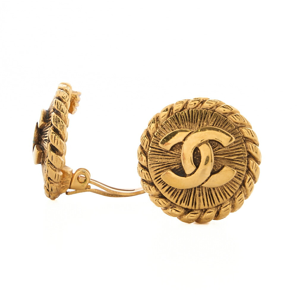 CHANEL Circle Coco Coco Mark 2400 Earrings GP Gold Gold-Tone Hardware, Pre-Owned