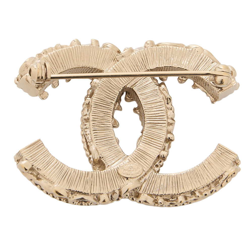 CHANEL Coco Mark 14V Brooch GP x Enamel Black x Champagne Gold-Tone Hardware, Pre-Owned