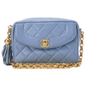 CHANEL Matelasse Coco Mark with Fringe Bijou Chain Shoulder Lambskin Light Blue Gold-Tone Hardware, Pre-Owned