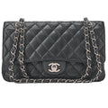 CHANEL Caviar Skin Matelasse 25cm Double Flap Chain Shoulder Black Silver-Tone Hardware, Pre-Owned
