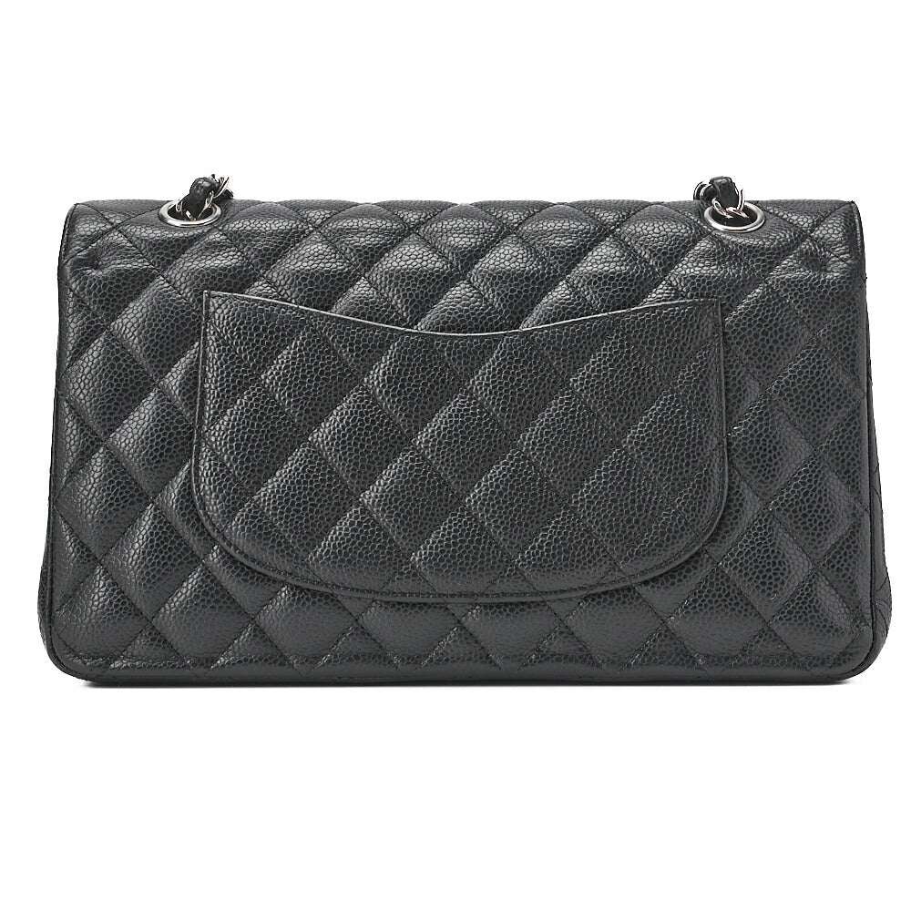 CHANEL Caviar Skin Matelasse 25cm Double Flap Chain Shoulder Black Silver-Tone Hardware, Pre-Owned