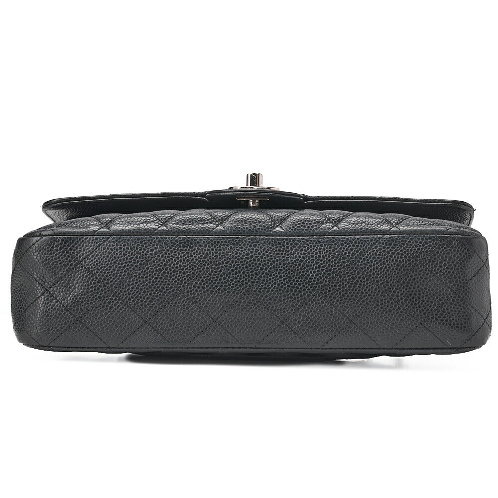 CHANEL Caviar Skin Matelasse 25cm Double Flap Chain Shoulder Black Silver-Tone Hardware, Pre-Owned