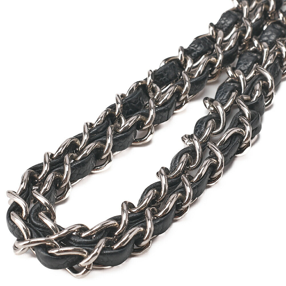 CHANEL Caviar Skin Matelasse 25cm Double Flap Chain Shoulder Black Silver-Tone Hardware, Pre-Owned