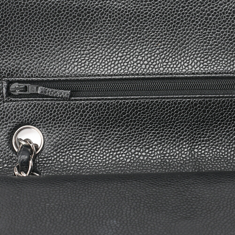 CHANEL Caviar Skin Matelasse 25cm Double Flap Chain Shoulder Black Silver-Tone Hardware, Pre-Owned