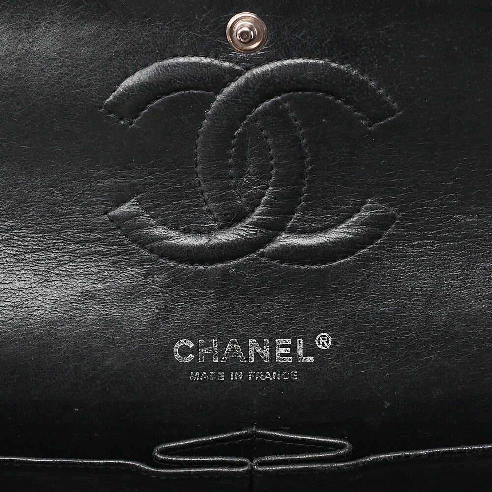 CHANEL Caviar Skin Matelasse 25cm Double Flap Chain Shoulder Black Silver-Tone Hardware, Pre-Owned
