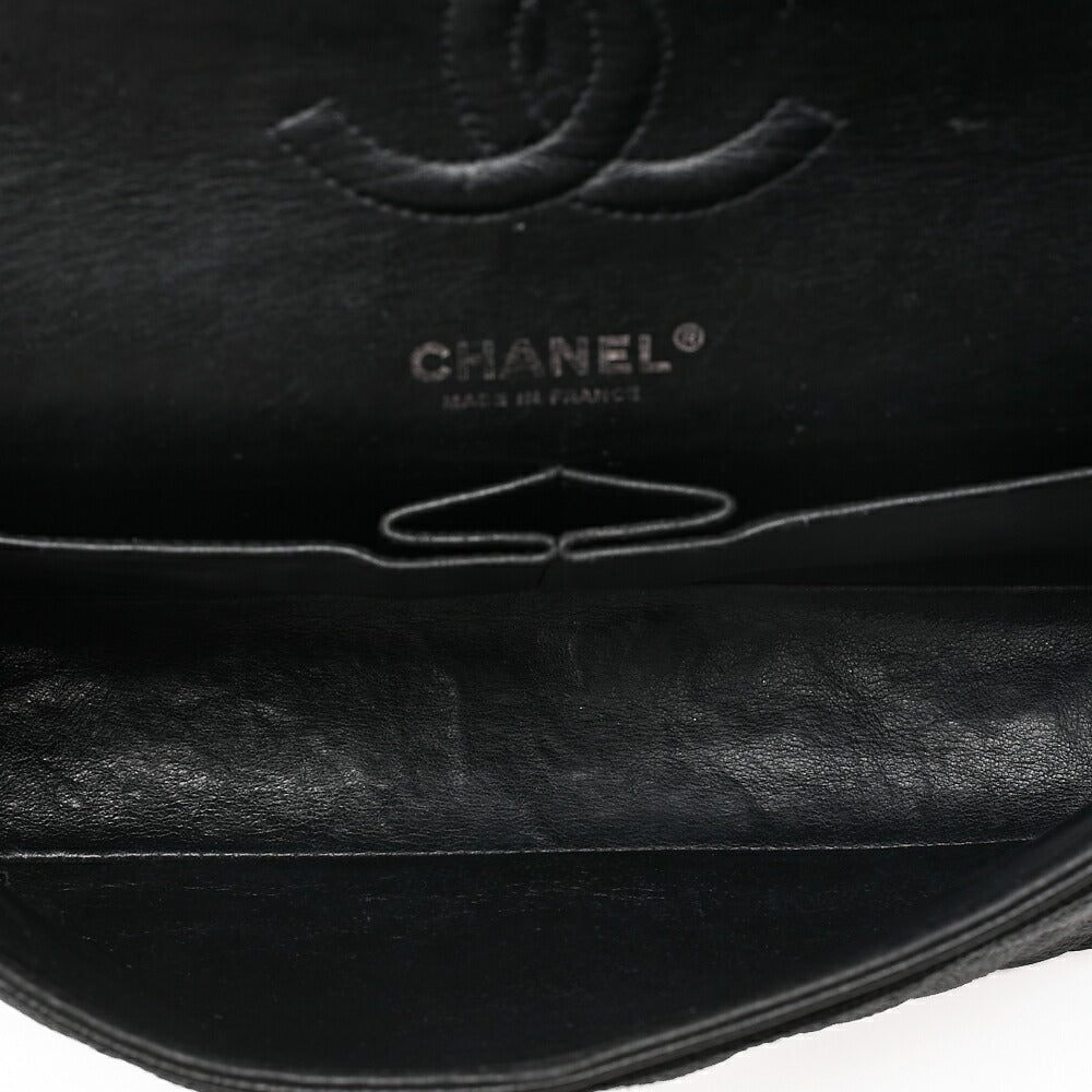 CHANEL Caviar Skin Matelasse 25cm Double Flap Chain Shoulder Black Silver-Tone Hardware, Pre-Owned