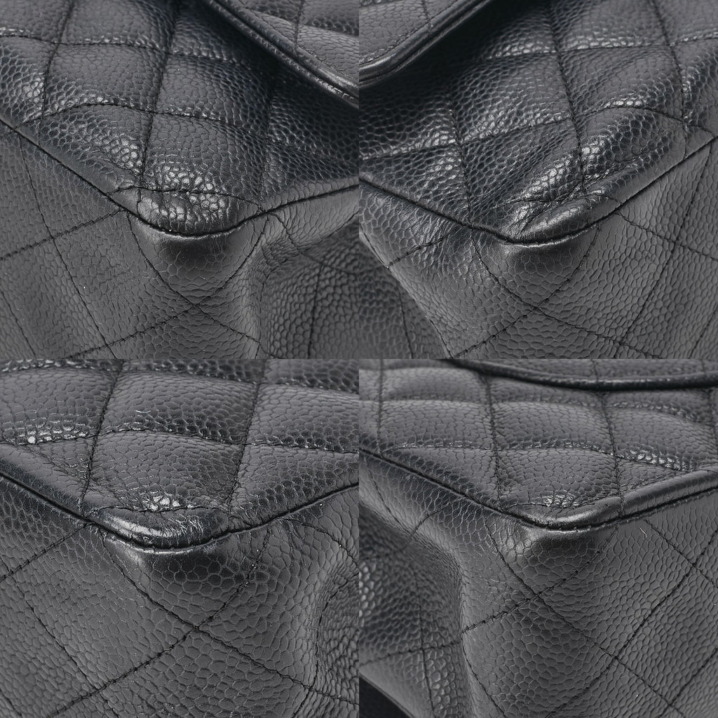CHANEL Caviar Skin Matelasse 25cm Double Flap Chain Shoulder Black Silver-Tone Hardware, Pre-Owned