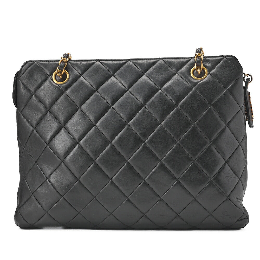 CHANEL Matelasse Outside Flap Turnlock Logo Charm Double Chain Shoulder Lambskin Black Gold-Tone Hardware, Pre-Owned