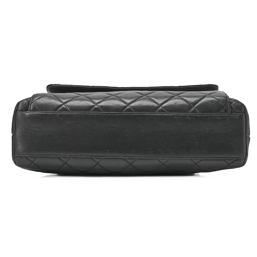 CHANEL Matelasse Outside Flap Turnlock Logo Charm Double Chain Shoulder Lambskin Black Gold-Tone Hardware, Pre-Owned