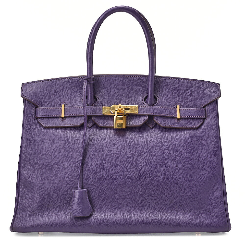 HERMES Birkin 35 Handbag Epson Iris (Purple) Gold -Tone Hardware, Pre-Owned