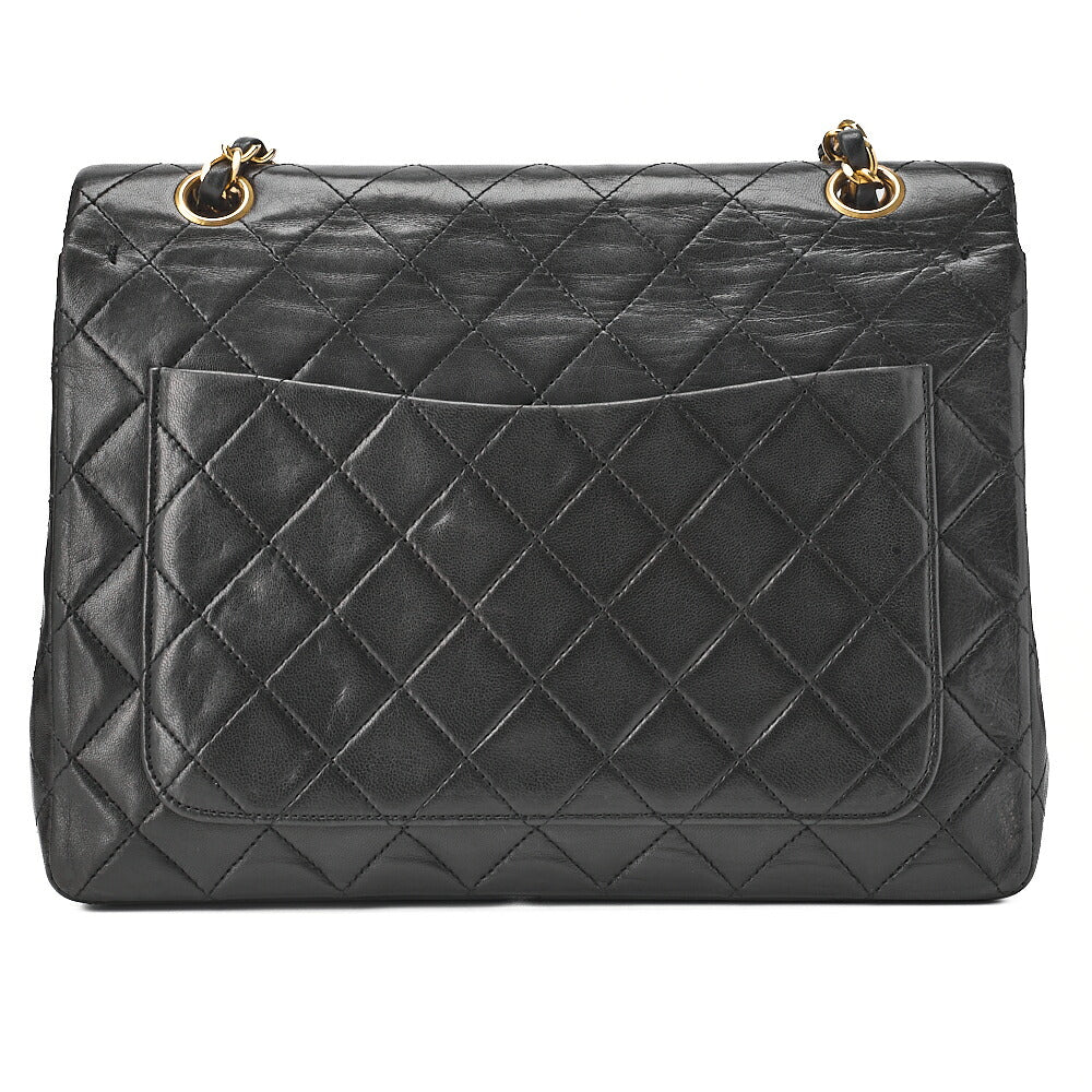 CHANEL Lambskin Matelasse 25cm Square Double Flap Chain Shoulder Black Gold-Tone Hardware, Pre-Owned