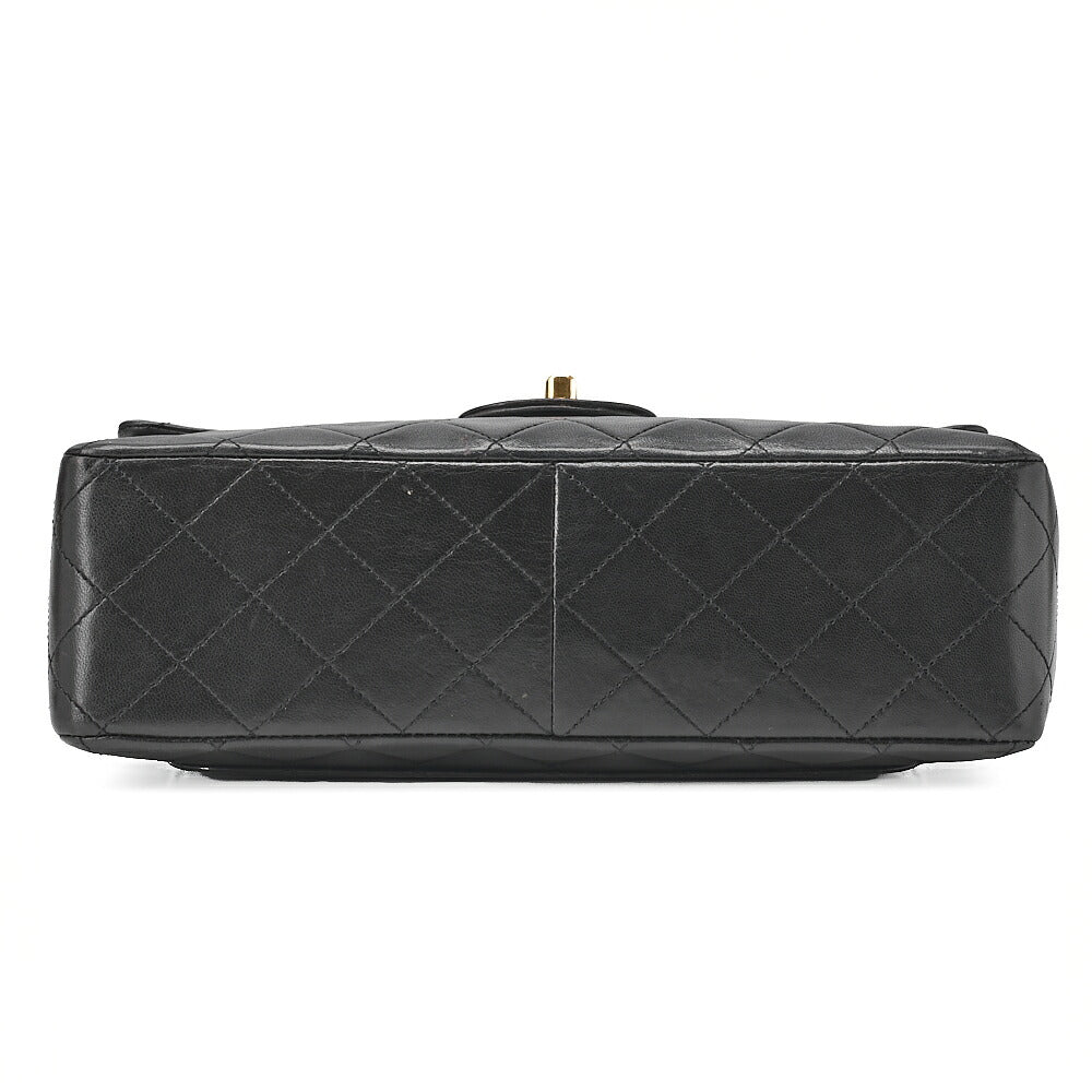 CHANEL Lambskin Matelasse 25cm Square Double Flap Chain Shoulder Black Gold-Tone Hardware, Pre-Owned