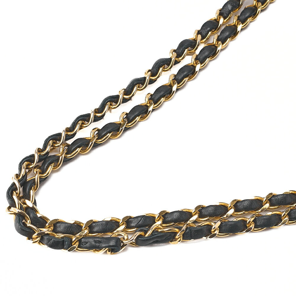 CHANEL Lambskin Matelasse 25cm Square Double Flap Chain Shoulder Black Gold-Tone Hardware, Pre-Owned