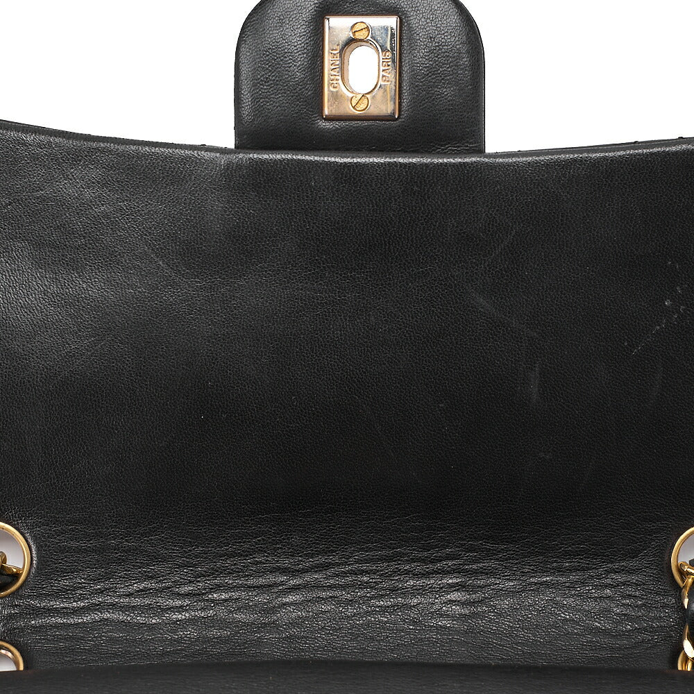 CHANEL Lambskin Matelasse 25cm Square Double Flap Chain Shoulder Black Gold-Tone Hardware, Pre-Owned