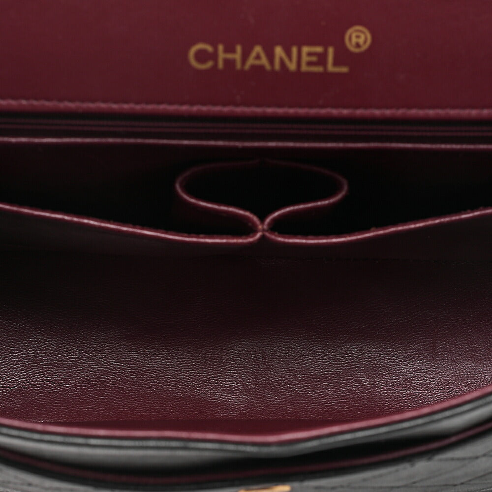 CHANEL Lambskin Matelasse 25cm Square Double Flap Chain Shoulder Black Gold-Tone Hardware, Pre-Owned