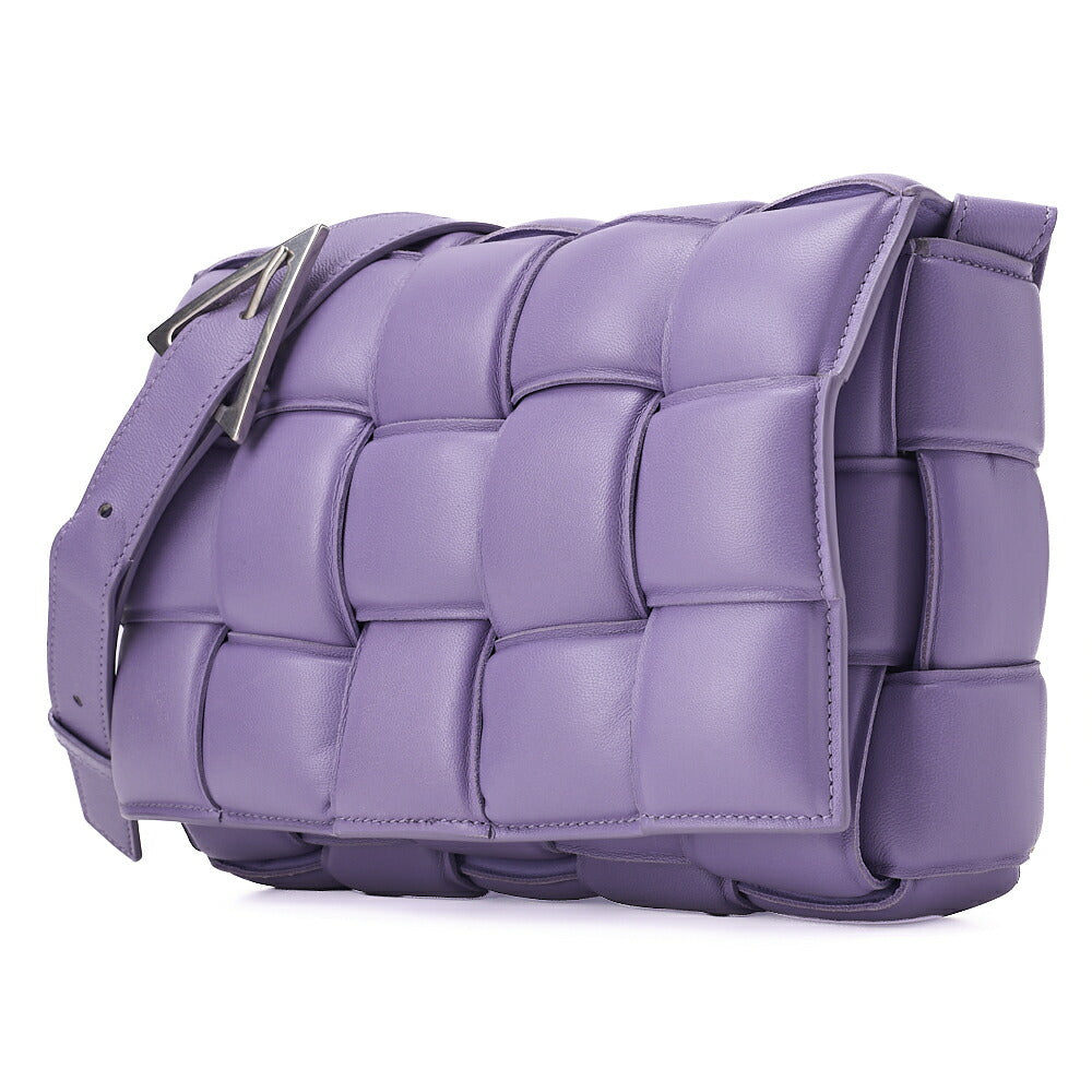 BOTTEGA VENETA Intrecciato Lambskin Padette Cassette Shoulder Back Purple Silver-Tone Hardware, Pre-Owned