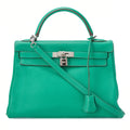 HERMES Kelly 32 Handbag Inseam Triyon 2way Green Silver-Tone Hardware, Pre-Owned