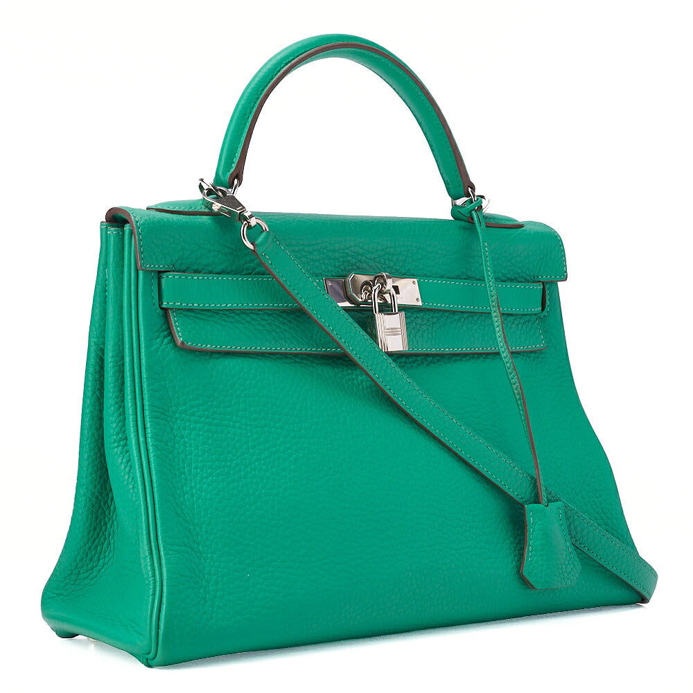 HERMES Kelly 32 Handbag Inseam Triyon 2way Green Silver-Tone Hardware, Pre-Owned