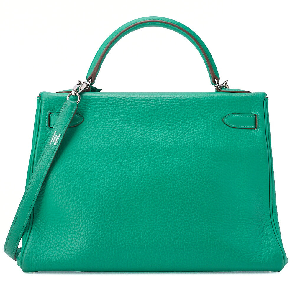 HERMES Kelly 32 Handbag Inseam Triyon 2way Green Silver-Tone Hardware, Pre-Owned