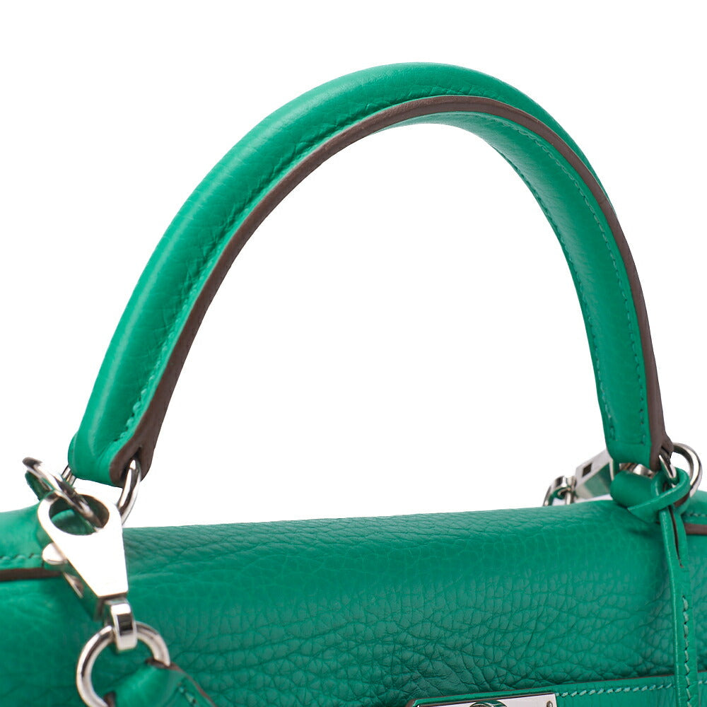 HERMES Kelly 32 Handbag Inseam Triyon 2way Green Silver-Tone Hardware, Pre-Owned