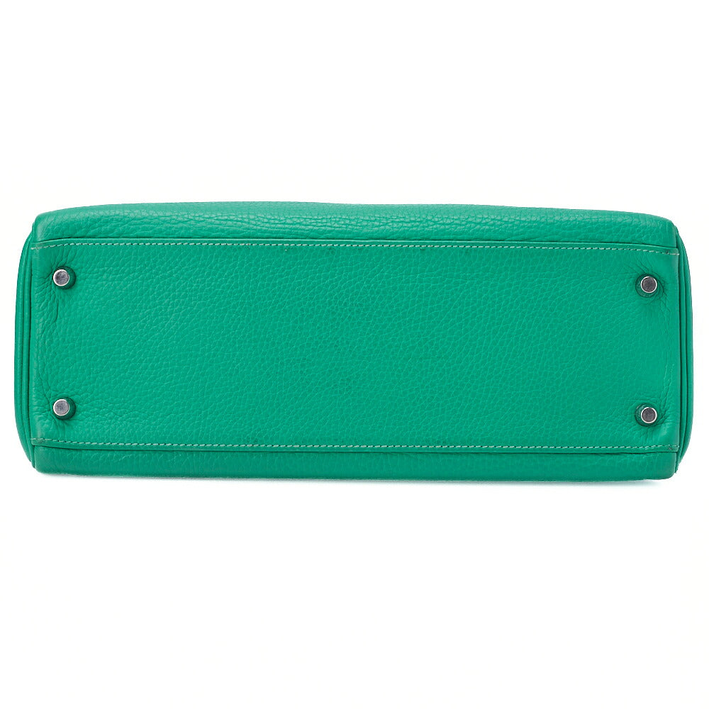 HERMES Kelly 32 Handbag Inseam Triyon 2way Green Silver-Tone Hardware, Pre-Owned
