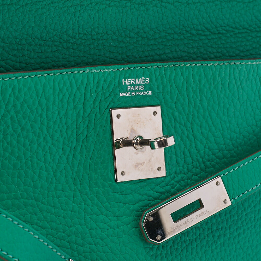 HERMES Kelly 32 Handbag Inseam Triyon 2way Green Silver-Tone Hardware, Pre-Owned
