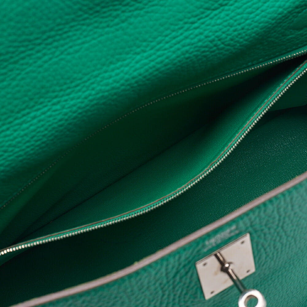 HERMES Kelly 32 Handbag Inseam Triyon 2way Green Silver-Tone Hardware, Pre-Owned