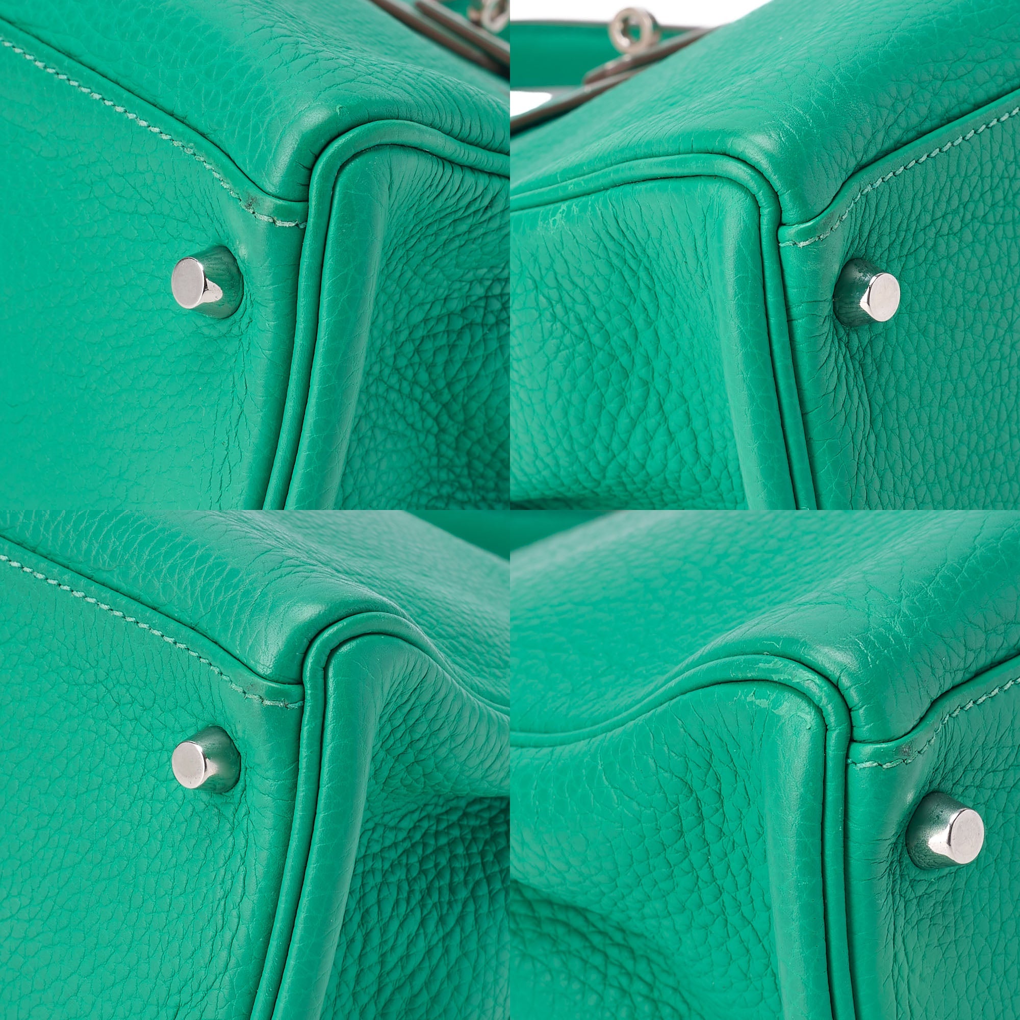 HERMES Kelly 32 Handbag Inseam Triyon 2way Green Silver-Tone Hardware, Pre-Owned