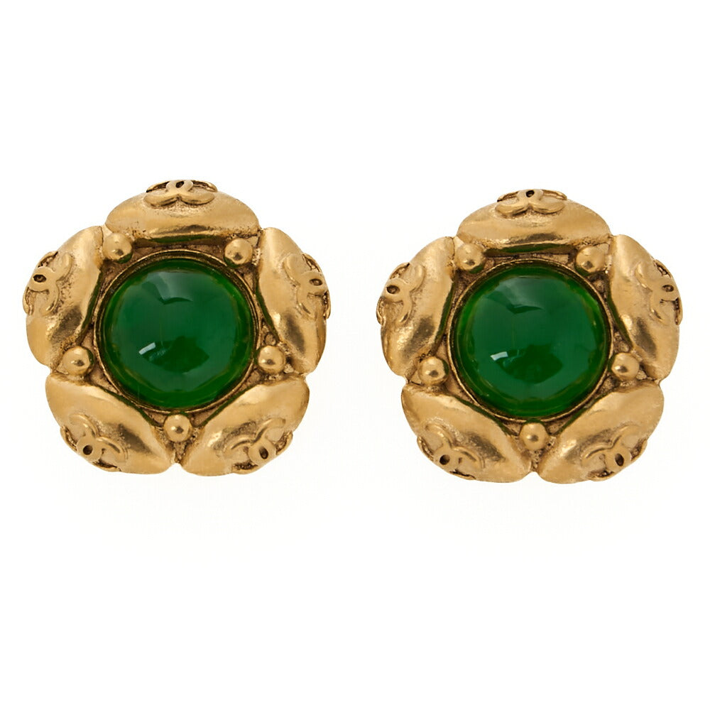 CHANEL Coco Mark Floral Earrings 94A GP X Colorstone Gold Gold-Tone Hardware, Pre-Owned