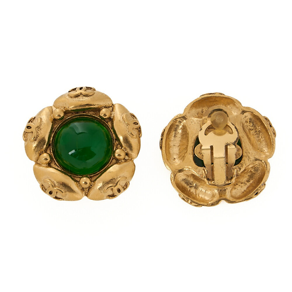 CHANEL Coco Mark Floral Earrings 94A GP X Colorstone Gold Gold-Tone Hardware, Pre-Owned