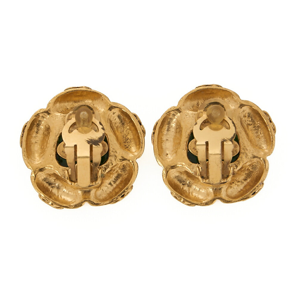 CHANEL Coco Mark Floral Earrings 94A GP X Colorstone Gold Gold-Tone Hardware, Pre-Owned